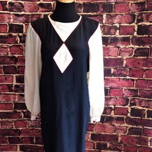 📚 Silk Librarian Domino Black and White with Red Accent Diamond Pattern Dress